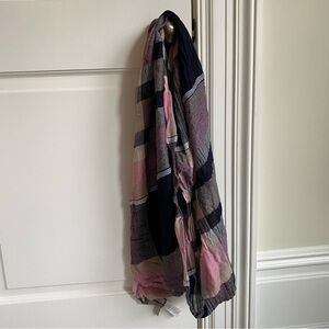 Loft Infinity Plaid Wool Scarf in Pink and Navy